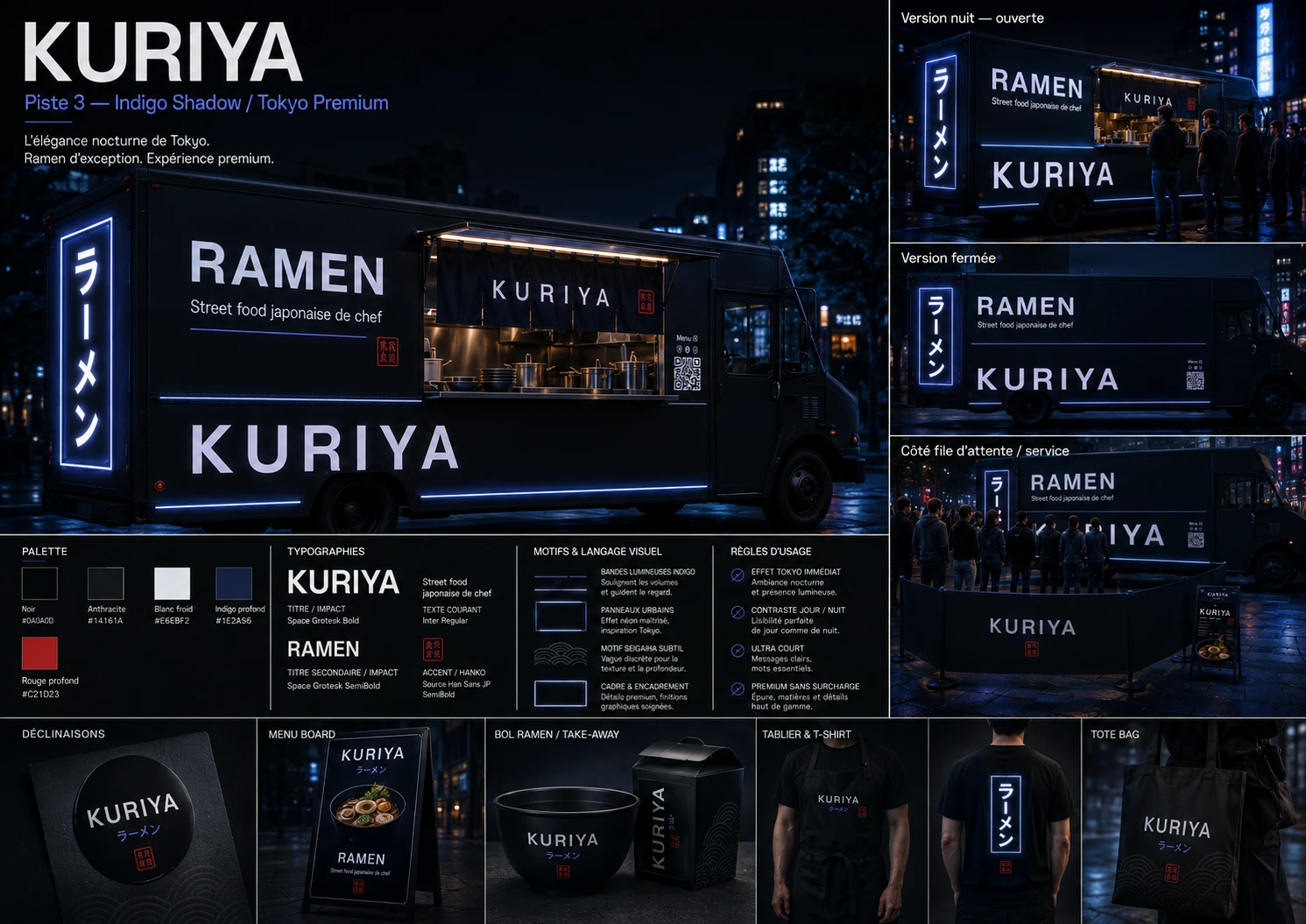 Piste « Indigo Shadow / Tokyo Premium » : camion nocturne aux néons indigo maîtrisés